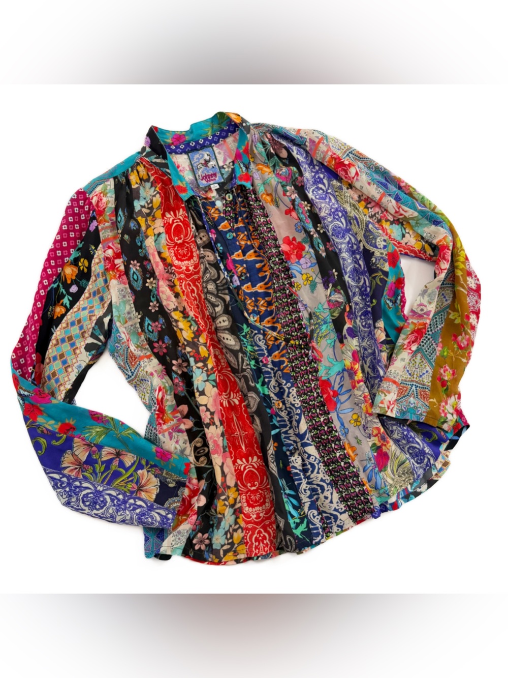 Johnny Was Shirt Womens Small 100% Silk Treble Sofia Button Up Boho